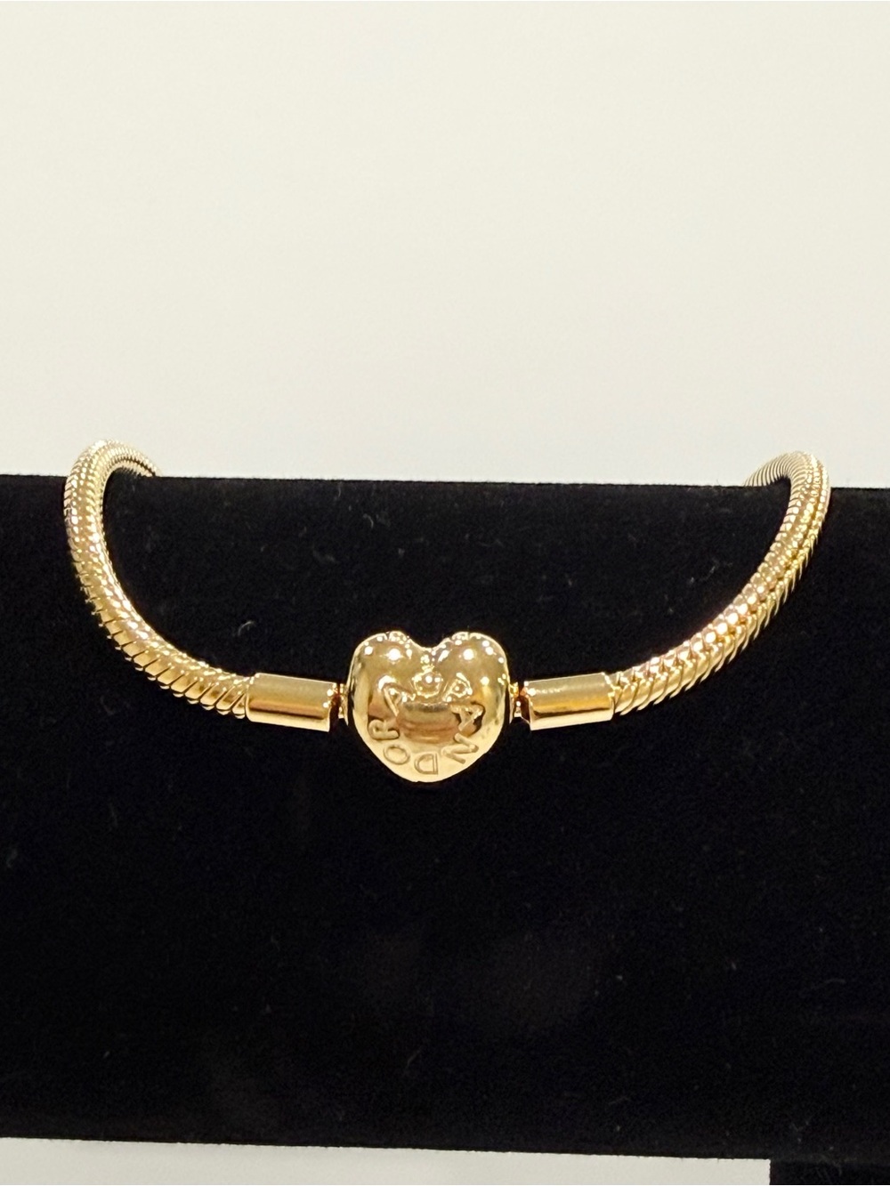 Pandora Gold-Plated Moments Heart Clasp Snake Chain Bracelet 7.5”